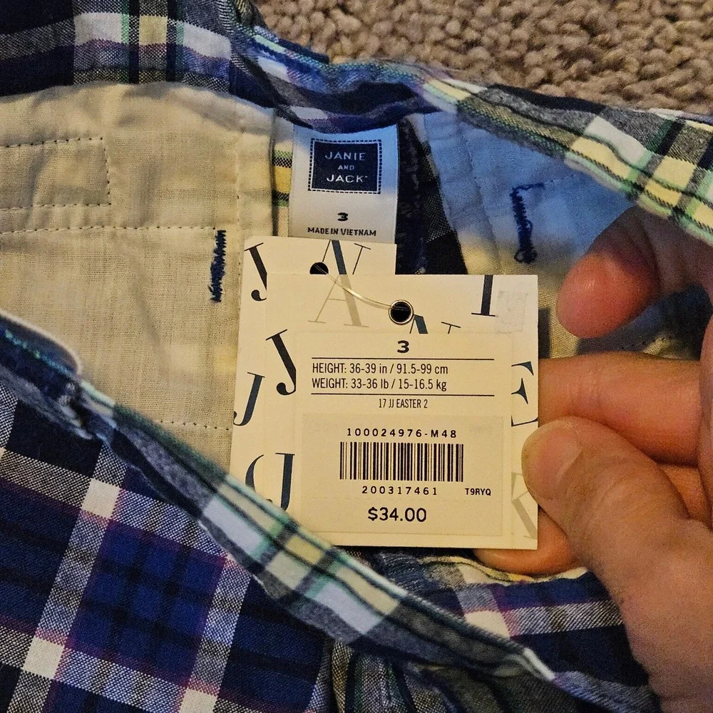 Janie and‎ Jack Plaid Shorts Kids Size 3 Lot of 2 Plaid Chino New Preppy Classic